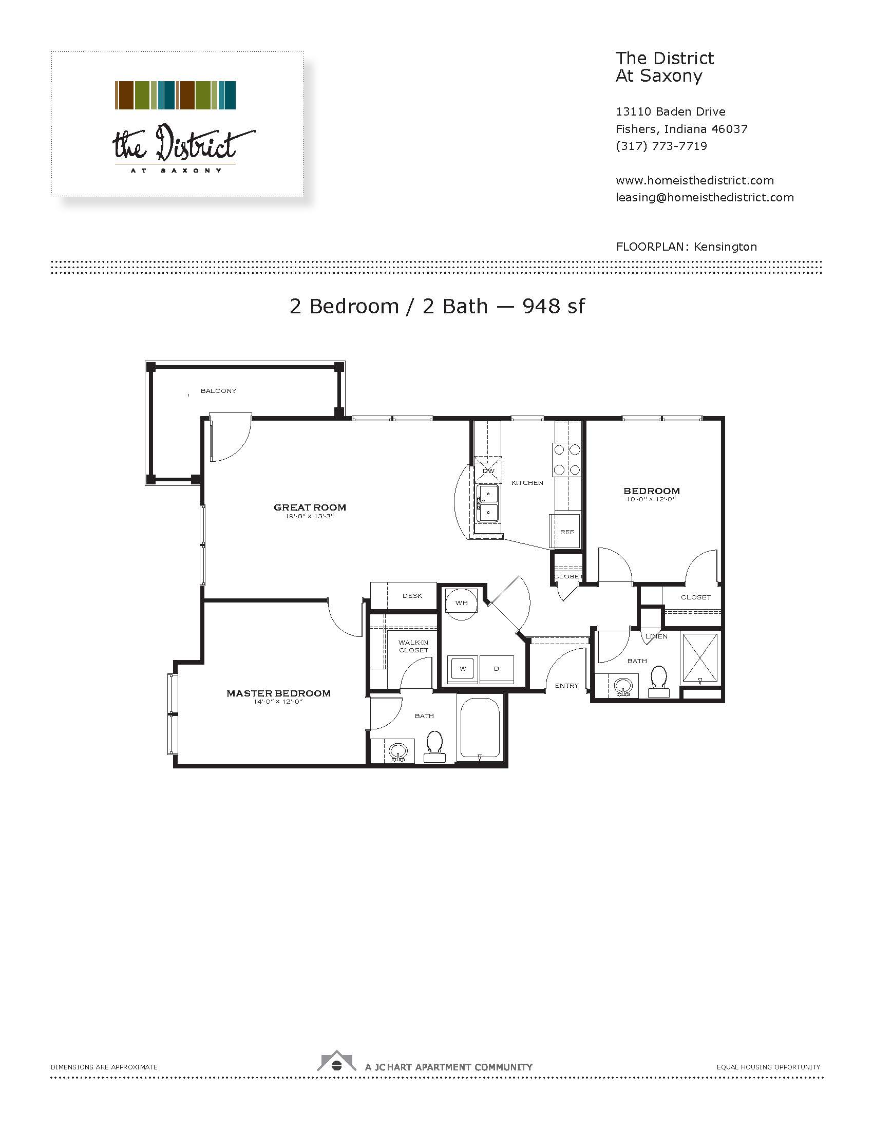 Kensington 2 Bedroom Floor Plan | The District at Saxony Apartment